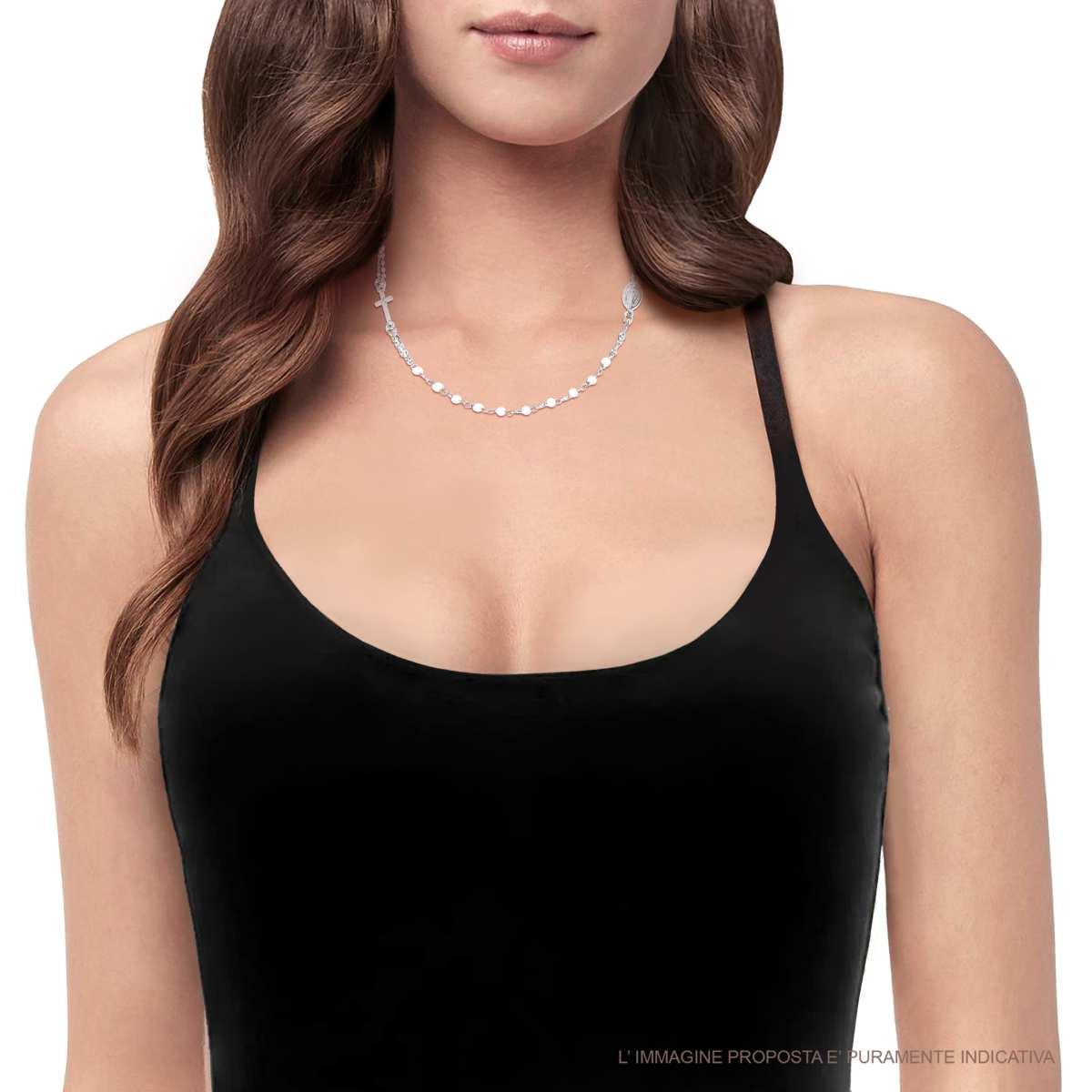 Collana Rosario modello Girocollo cm 50 con Crystal Bianchi mm 3.5 in ARGENTO 925 Galvanica Rodio