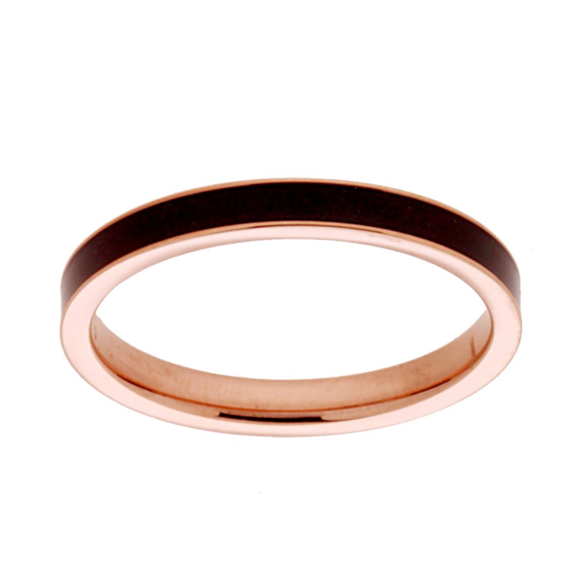 Anello Fedina con Smalto Nero Galvanica Rosa in ACCIAIO