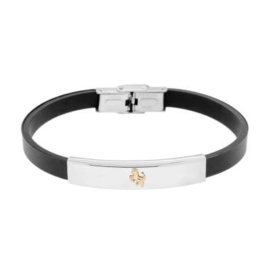 Bracciale in Caucciu PVC nero e Targa con Cavallo colore Oro in ACCIAIO