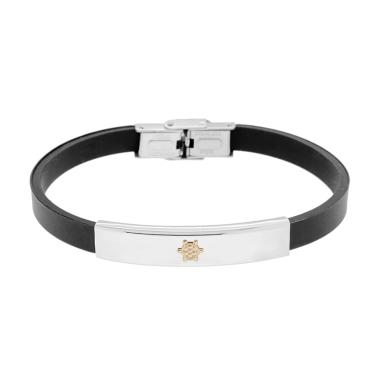 Bracciale in Caucciu PVC nero e Targa con Timone colore Oro in ACCIAIO