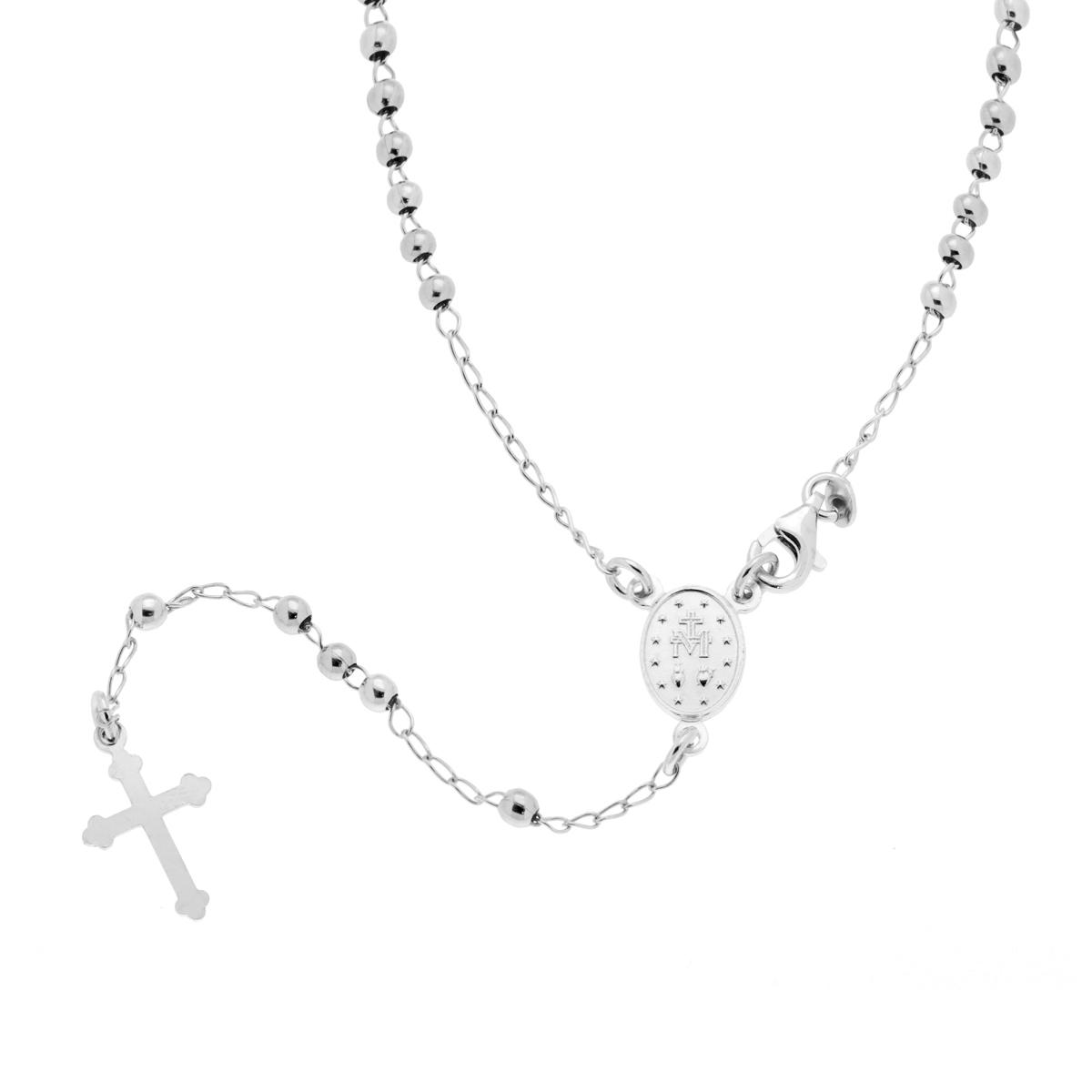 Collana Rosario cm 60 con Grani a pallina mm 3 in ARGENTO 925 Galvanica Rodio