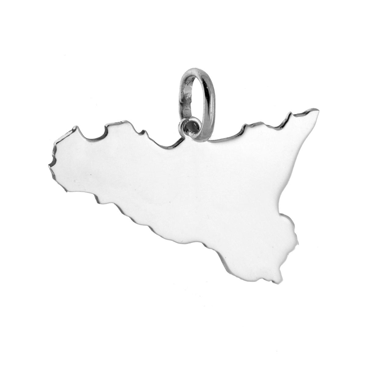 Ciondolo con sagoma plain a forma di Sicilia mm 21x31 in ARGENTO 925 Galvanica Rodio