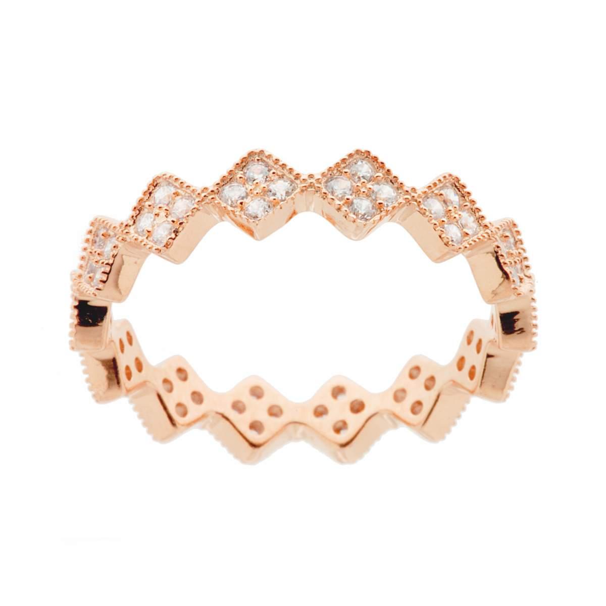 Anello Eternity Veretta a Rombi con Zirconi Bianchi mm 4.3 in ARGENTO 925 Galvanica Rosa