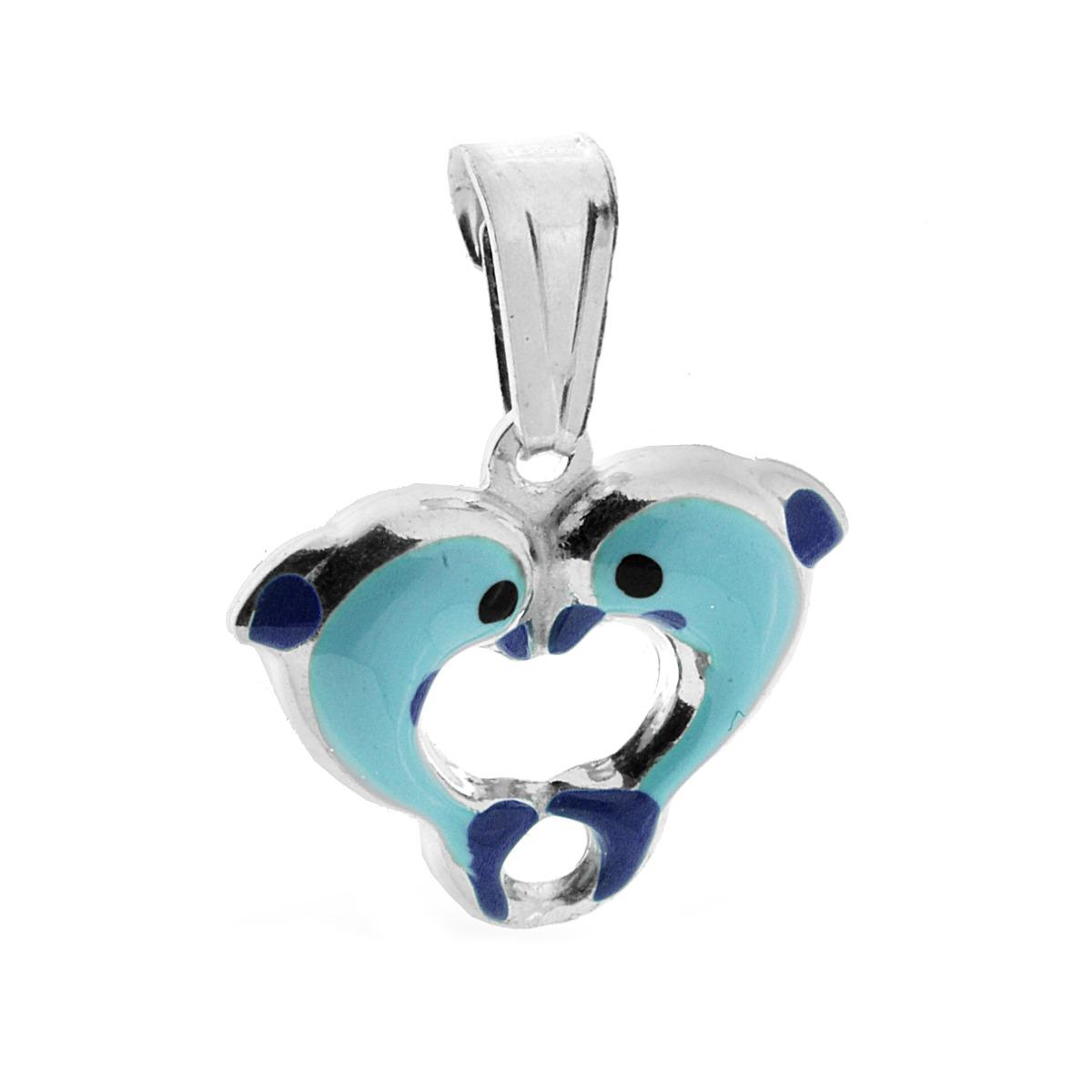 Ciondolo per Bimbo e Bimba con Delfini smaltato Azzurro in ARGENTO 925