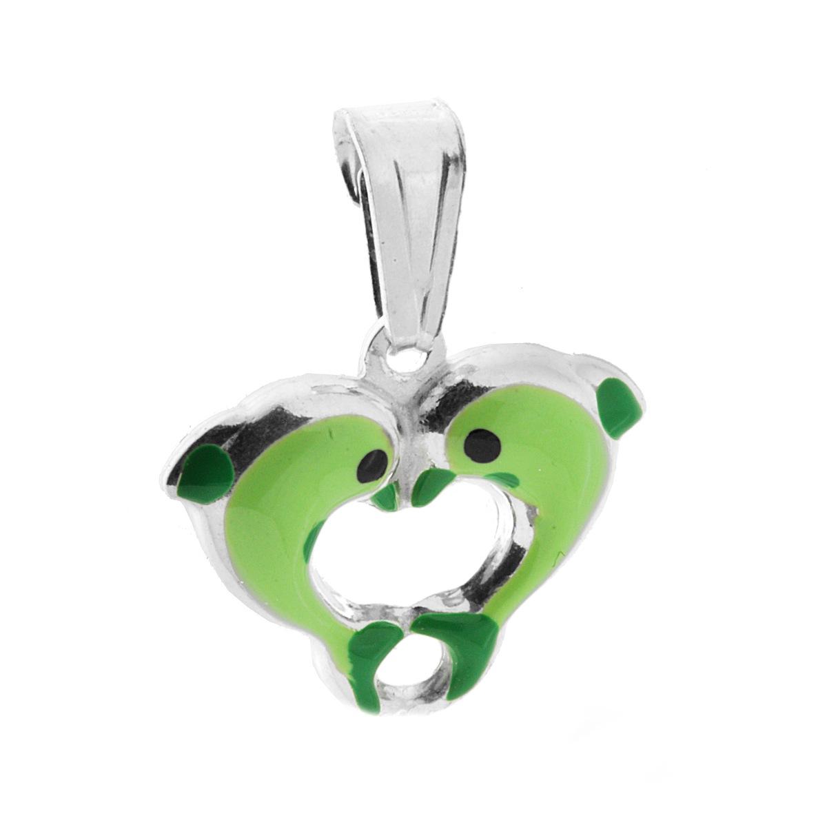 Ciondolo per Bimbo e Bimba con Delfini smaltato Verde in ARGENTO 925