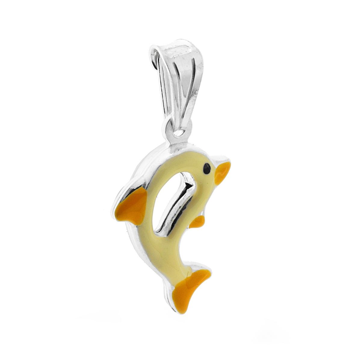 Ciondolo per Bimbo e Bimba con Delfino smaltato Giallo in ARGENTO 925