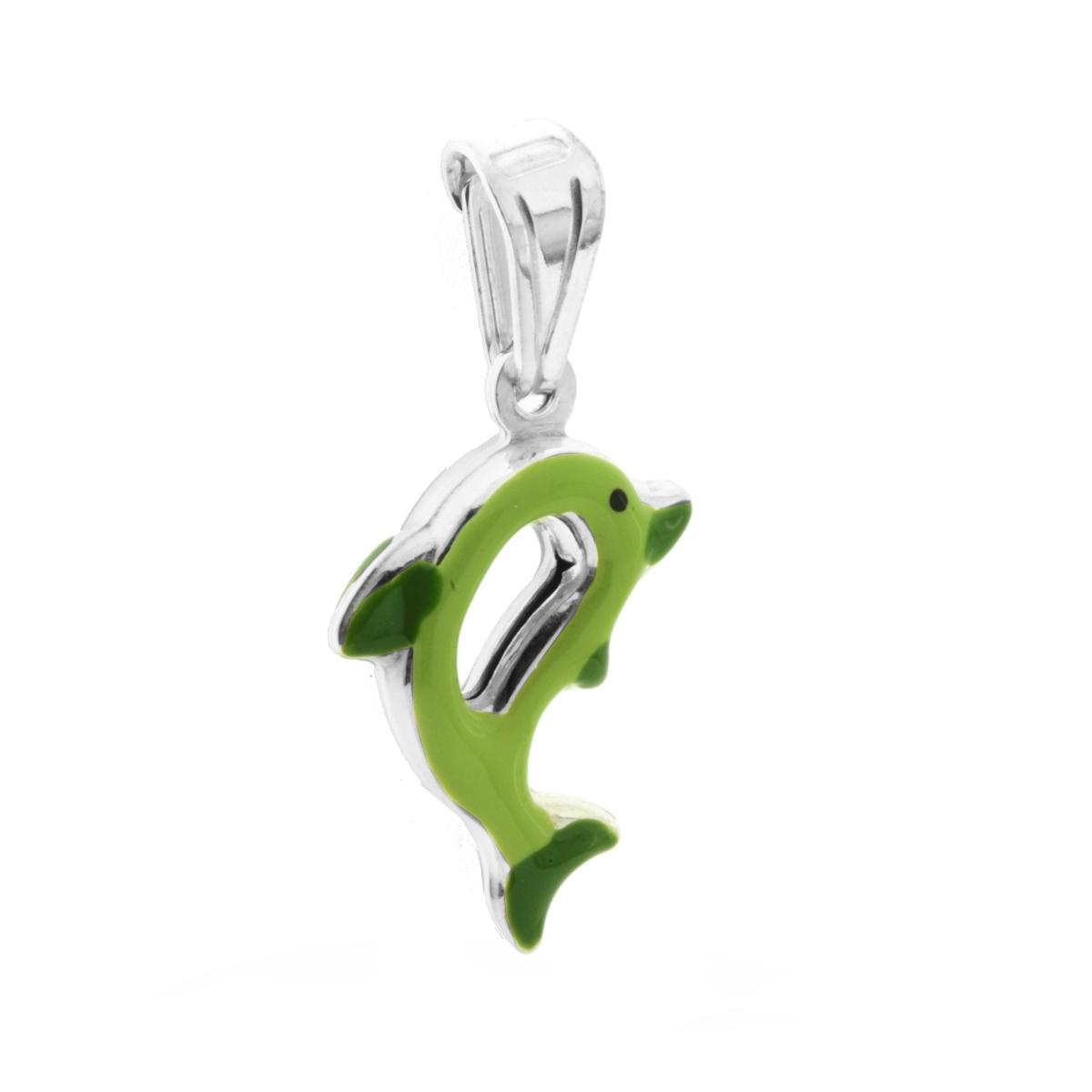 Ciondolo per Bimbo e Bimba con Delfino smaltato Verde in ARGENTO 925