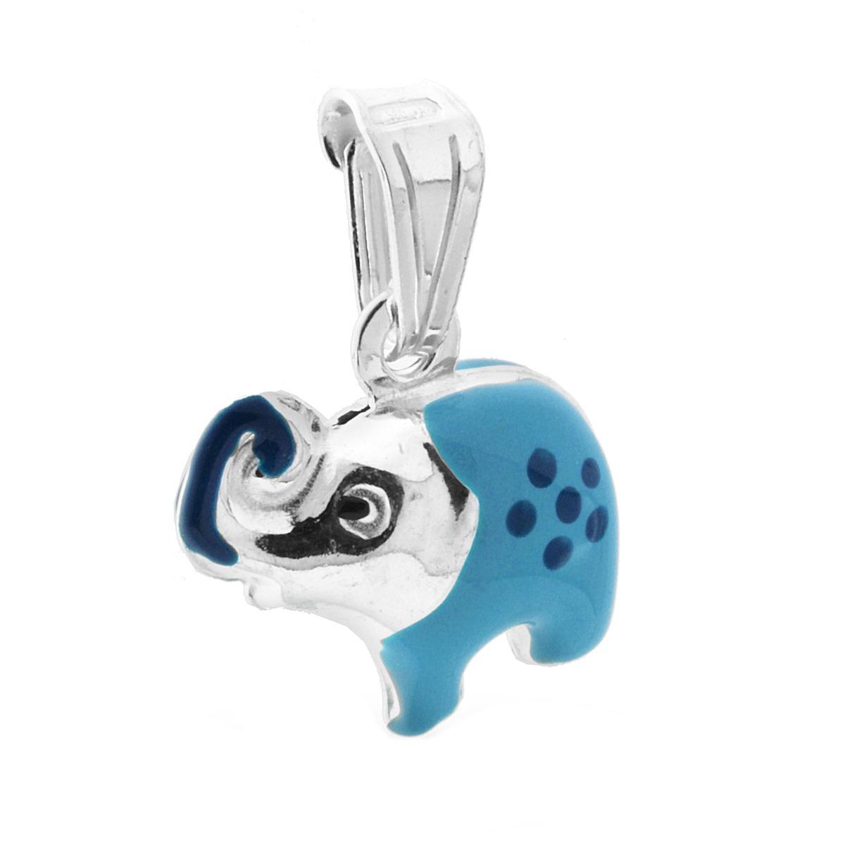 Ciondolo per Bimbo e Bimba con Elefante smaltato Azzurro in ARGENTO 925