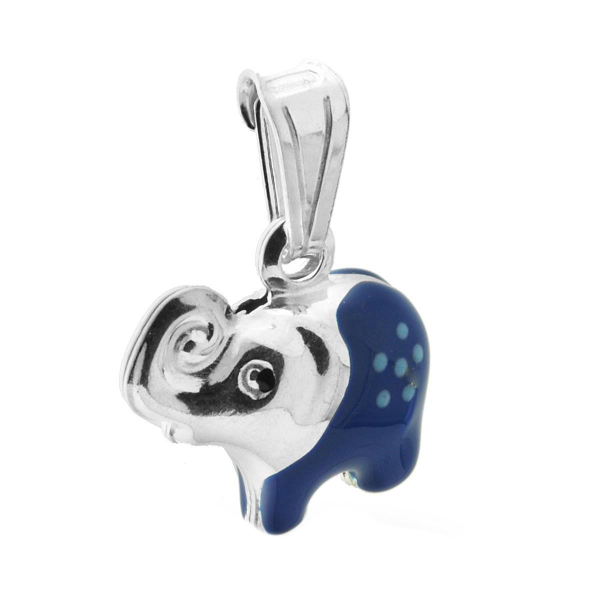 Ciondolo per Bimbo e Bimba con Elefante smaltato Blu in ARGENTO 925