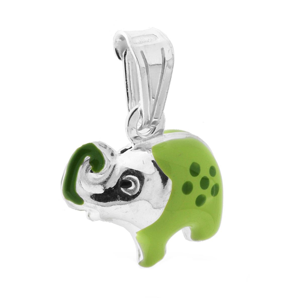 Ciondolo per Bimbo e Bimba con Elefante smaltato Verde in ARGENTO 925