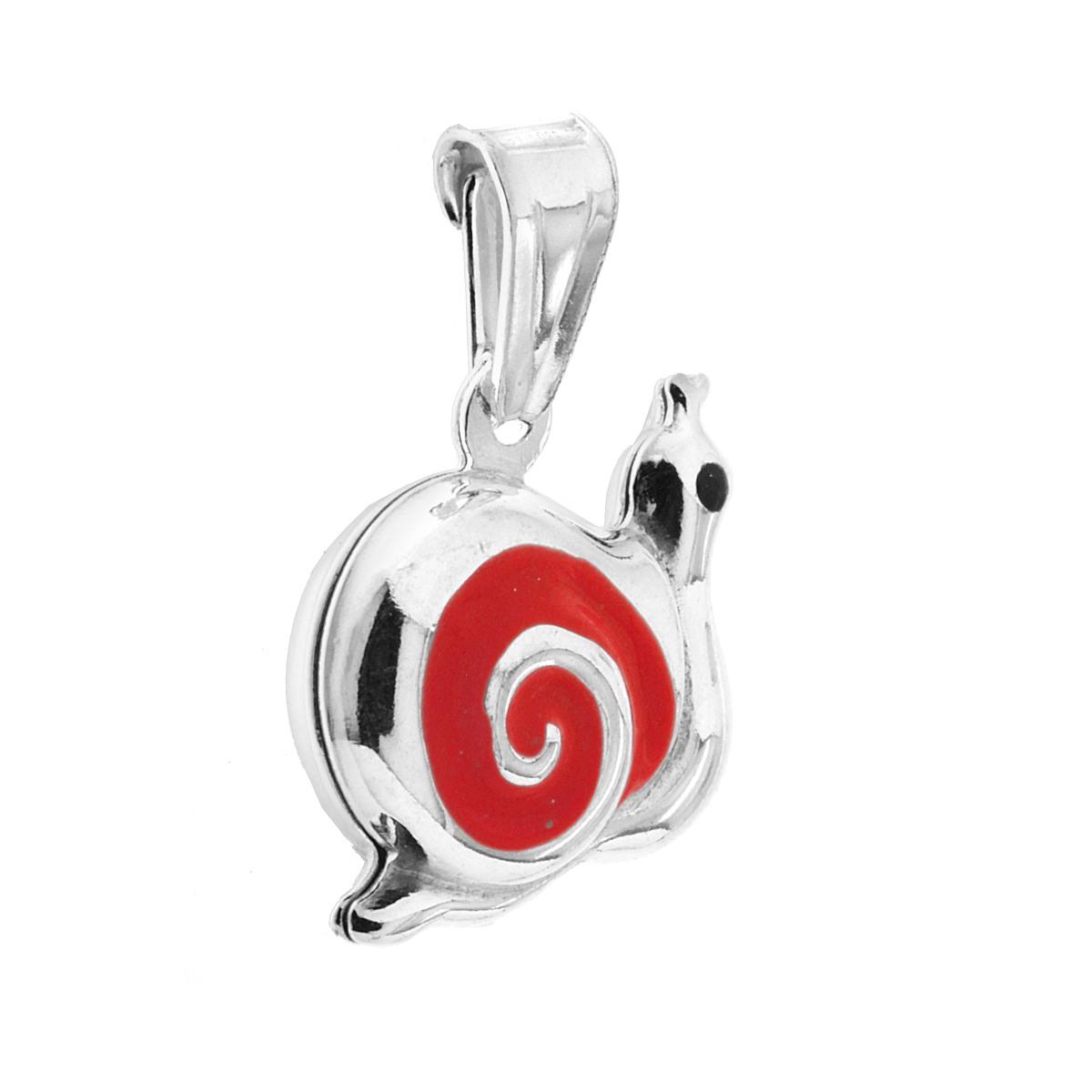 Ciondolo per Bimbo e Bimba con Lumaca smaltata Arancione in ARGENTO 925