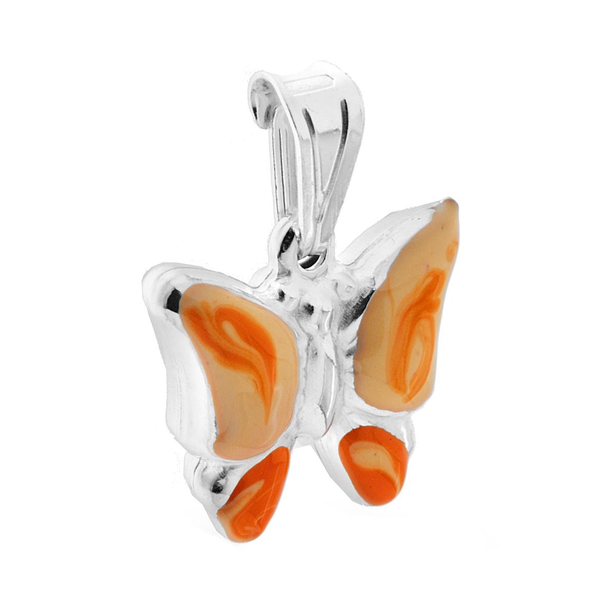 Ciondolo per Bimbo e Bimba con Farfalla smaltata Arancione in ARGENTO 925