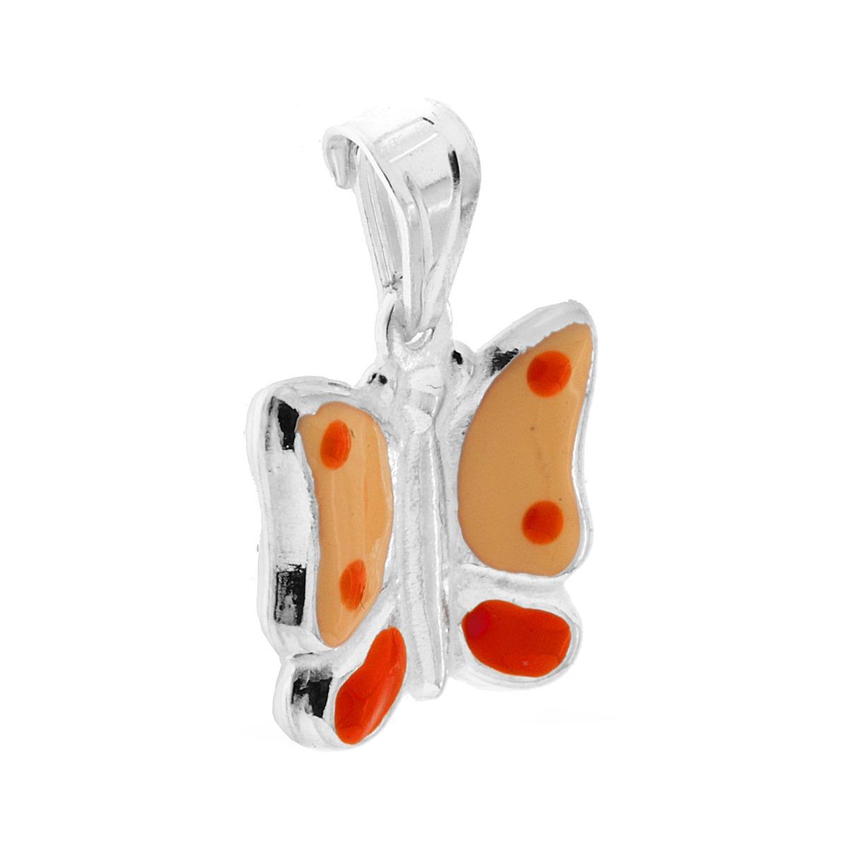 Ciondolo per Bimbo e Bimba con Farfalla smaltata Arancione in ARGENTO 925