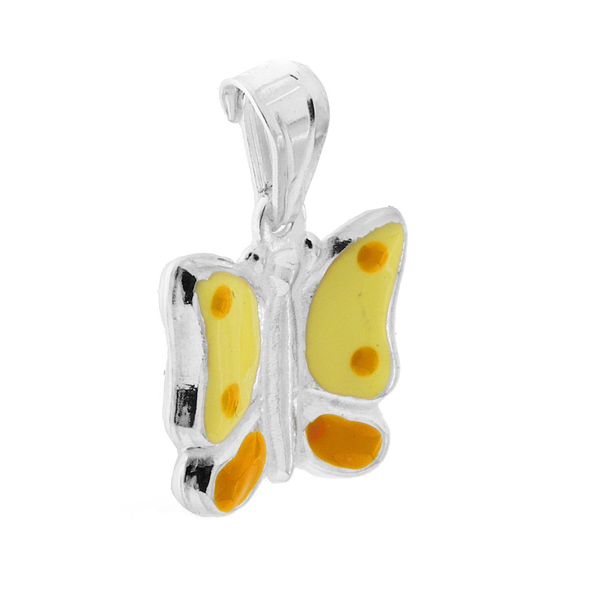 Ciondolo per Bimbo e Bimba con Farfalla smaltata Giallo in ARGENTO 925