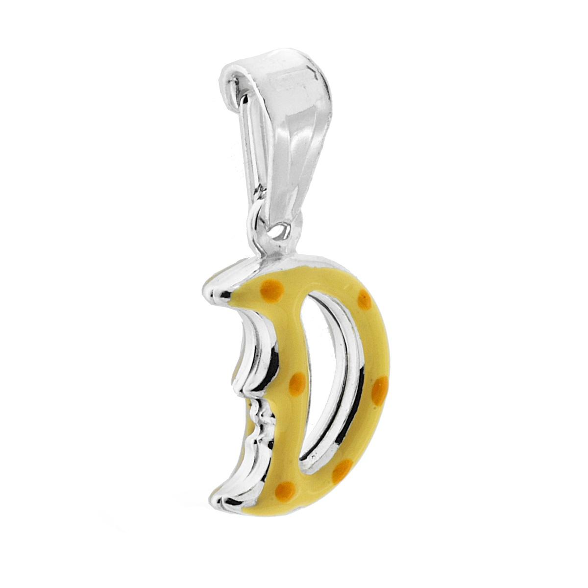 Ciondolo per Bimbo e Bimba con Luna smaltata Giallo in ARGENTO 925