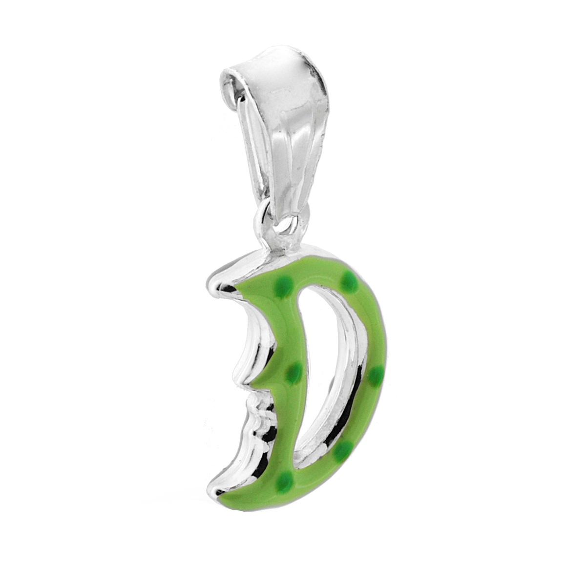 Ciondolo per Bimbo e Bimba con Luna smaltata Verde in ARGENTO 925