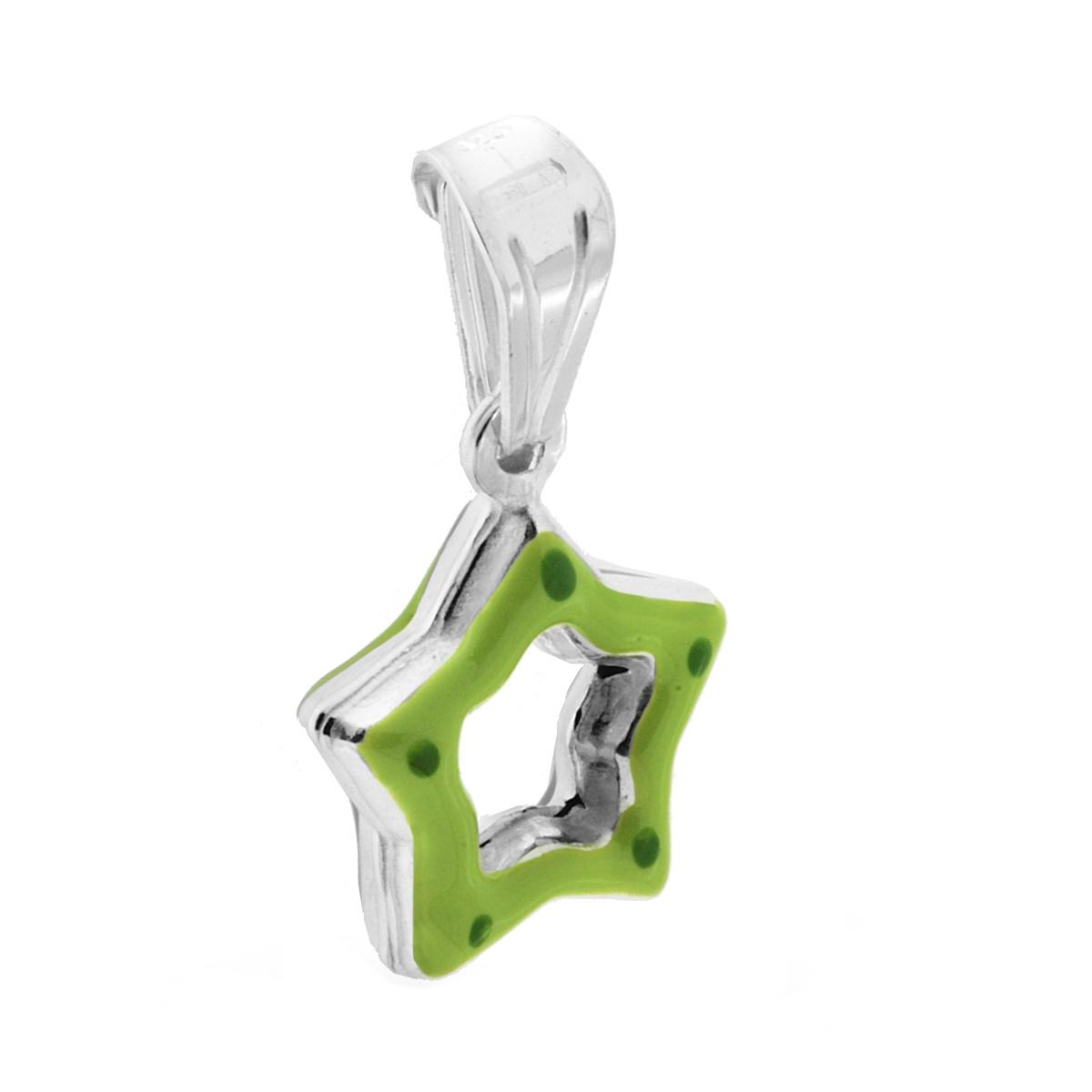 Ciondolo per Bimbo e Bimba con Stella smaltata Verde in ARGENTO 925