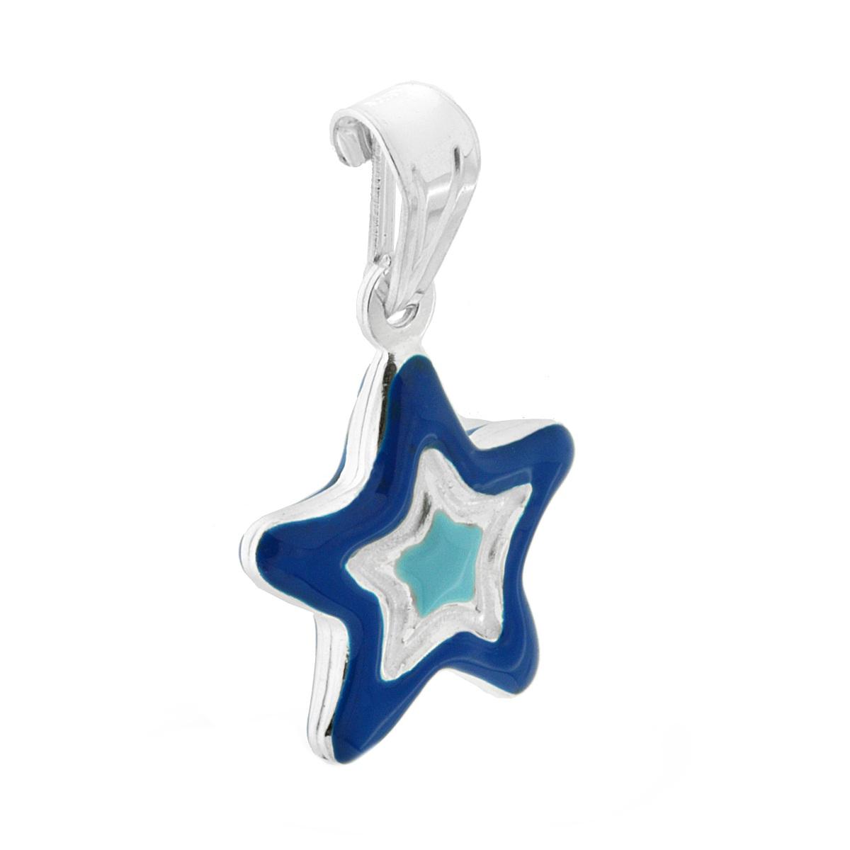 Ciondolo per Bimbo e Bimba con Stella smaltata Blu in ARGENTO 925