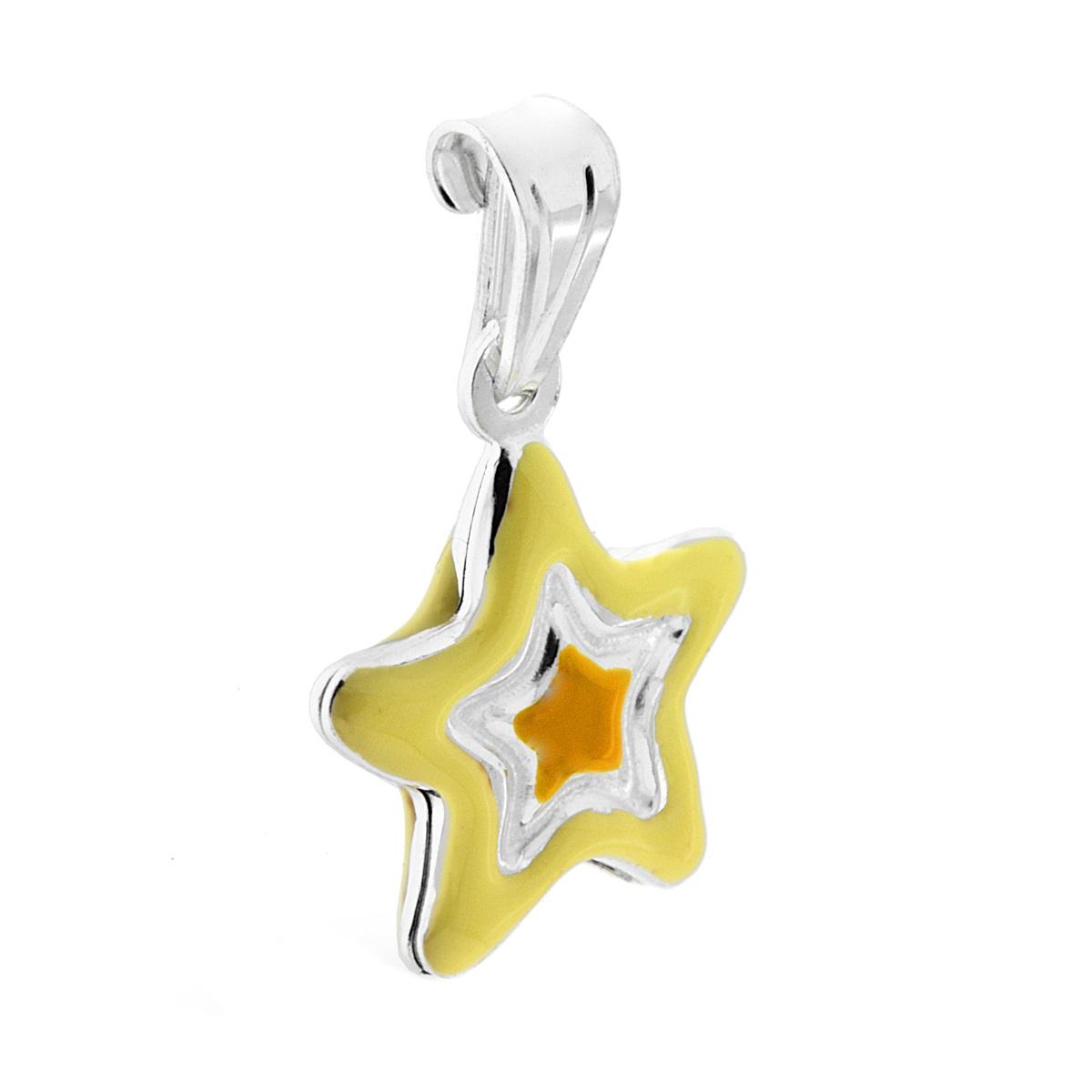 Ciondolo per Bimbo e Bimba con Stella smaltata Giallo in ARGENTO 925