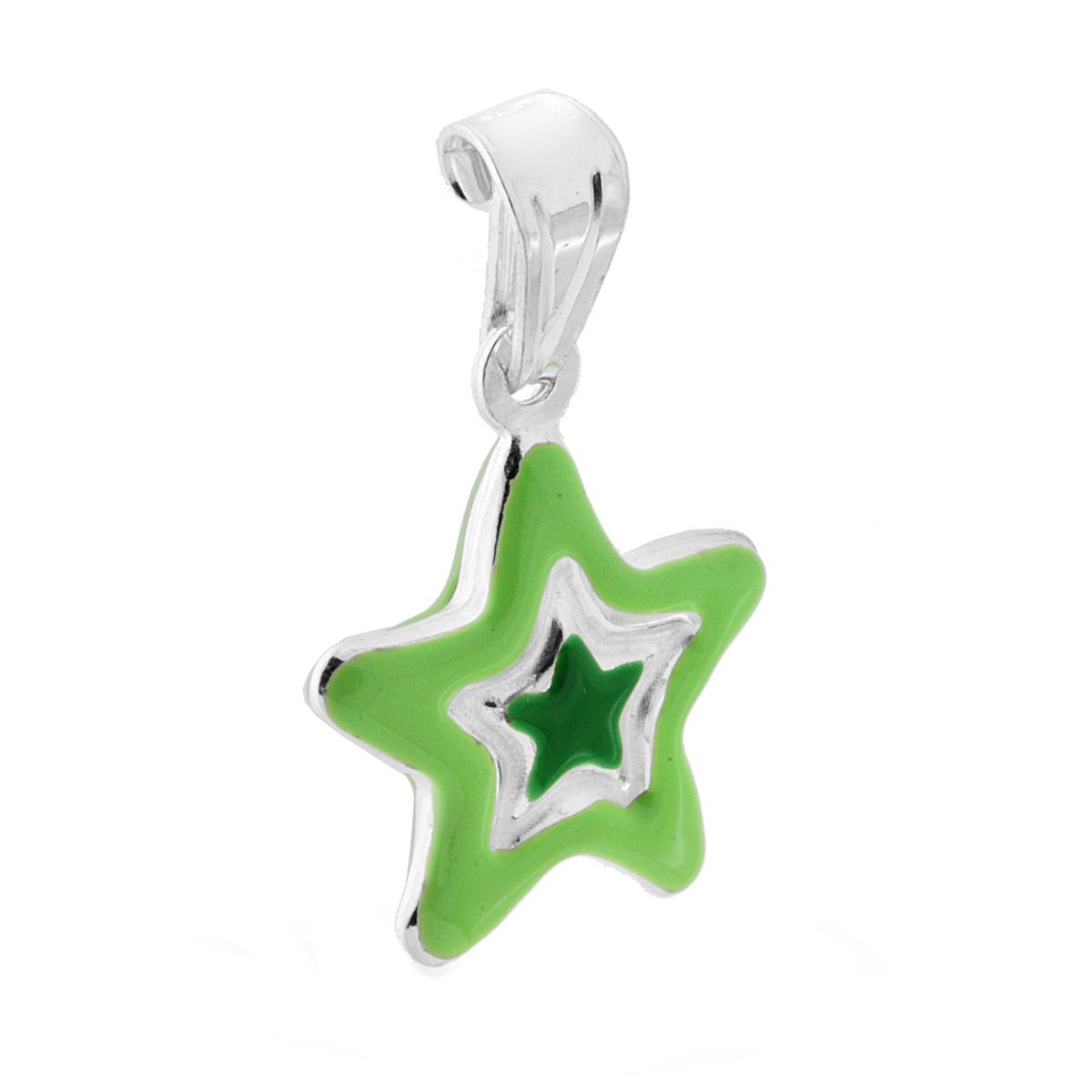 Ciondolo per Bimbo e Bimba con Stella smaltata Verde in ARGENTO 925