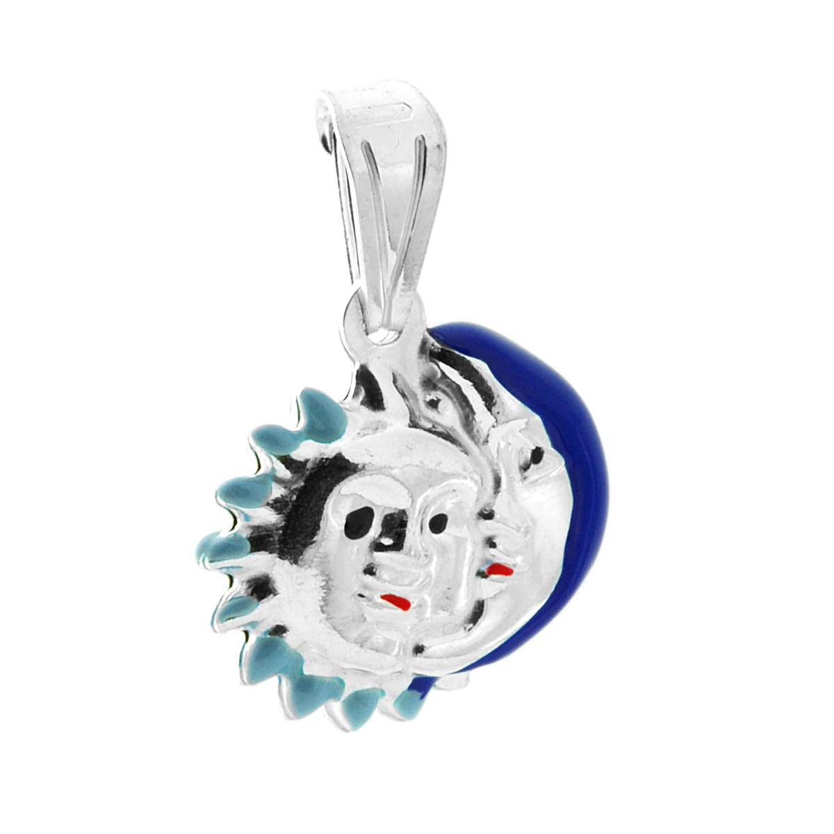 Ciondolo per Bimbo e Bimba con Sole e Luna smaltato Blu in ARGENTO 925