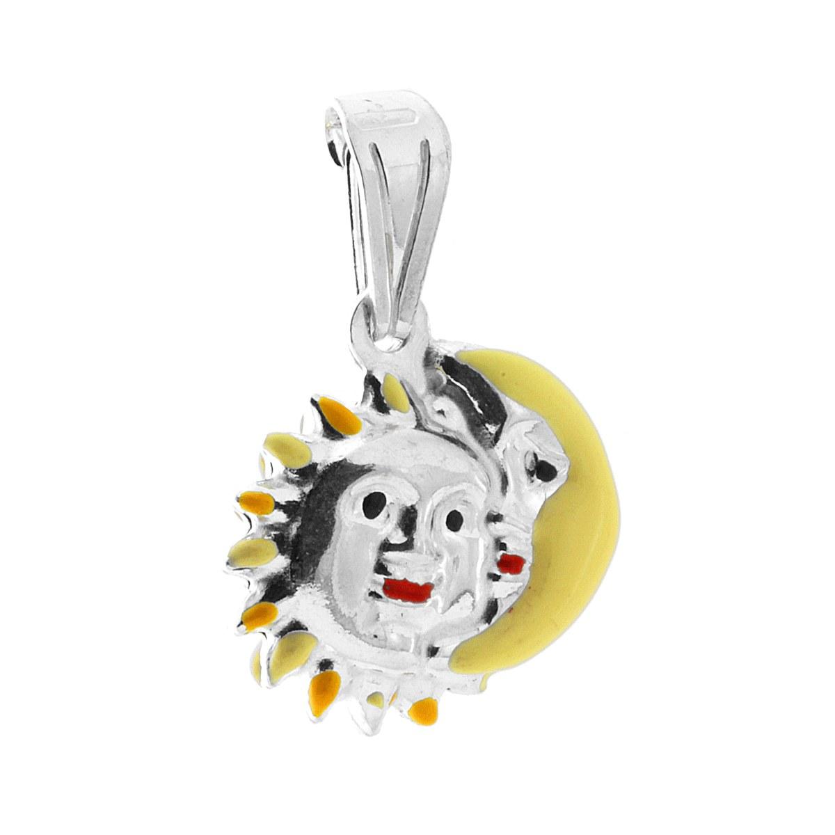 Ciondolo per Bimbo e Bimba con Sole e Luna smaltato Giallo in ARGENTO 925