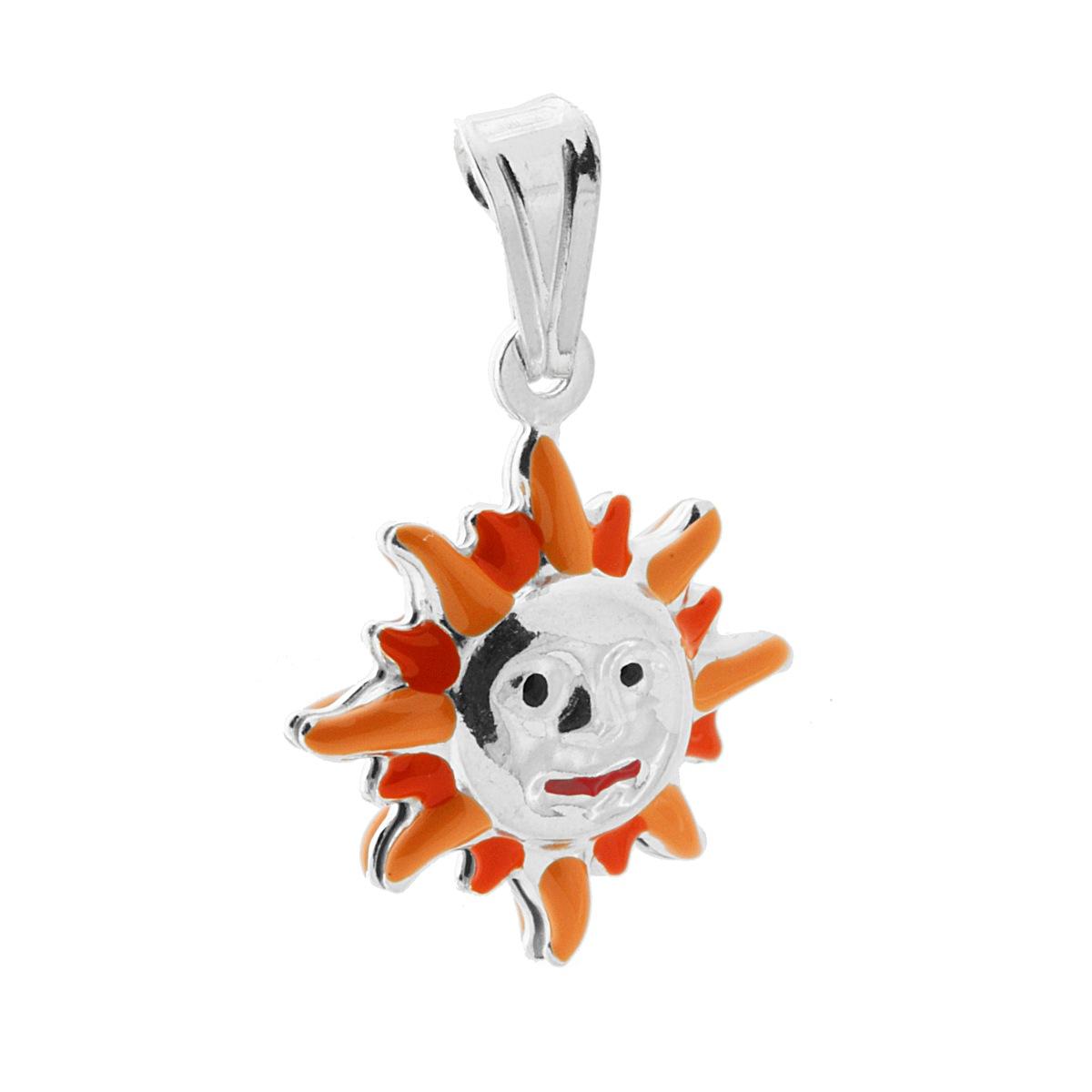 Ciondolo per Bimbo e Bimba con Sole smaltato Arancione in ARGENTO 925