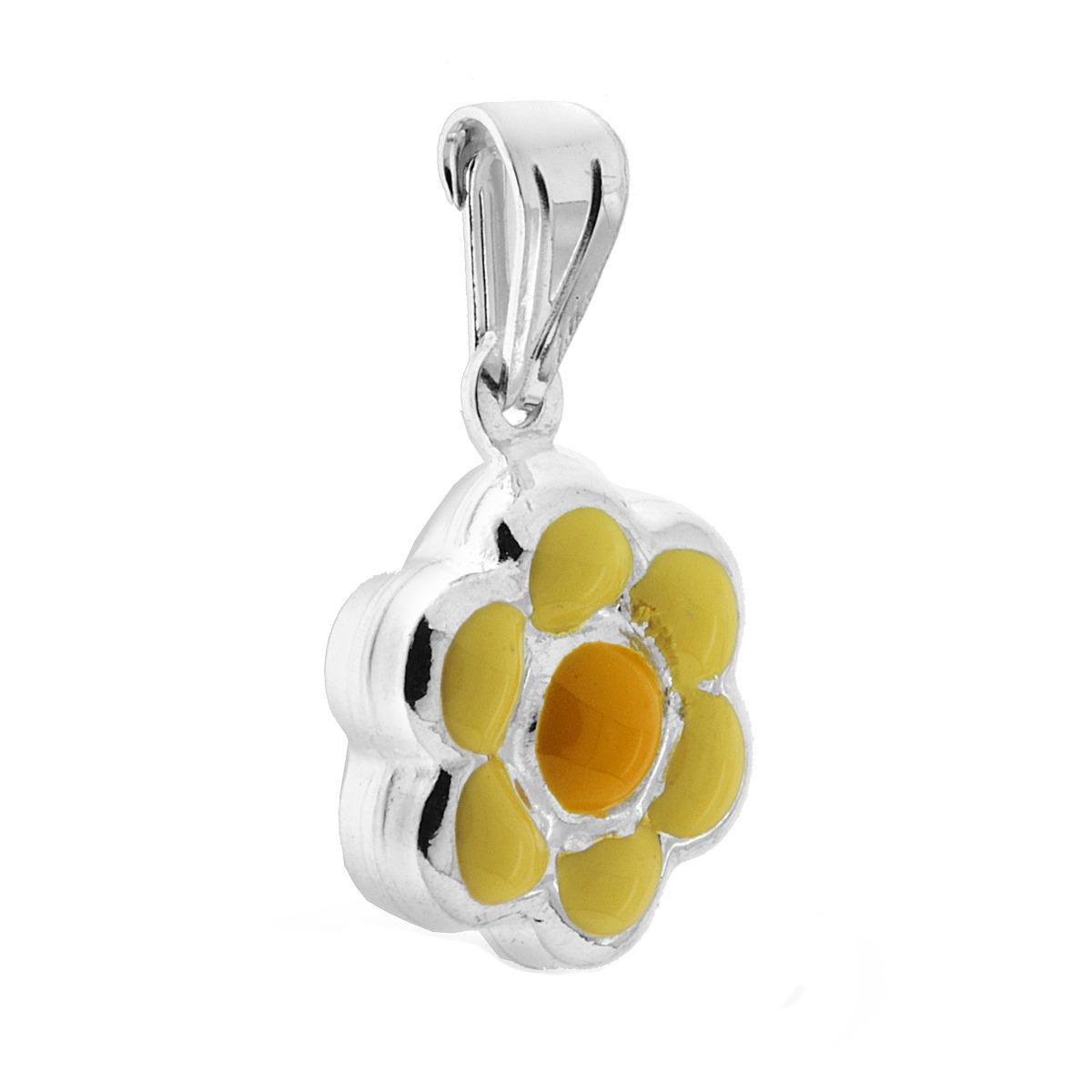 Ciondolo per Bimbo e Bimba con Fiore smaltato Giallo in ARGENTO 925