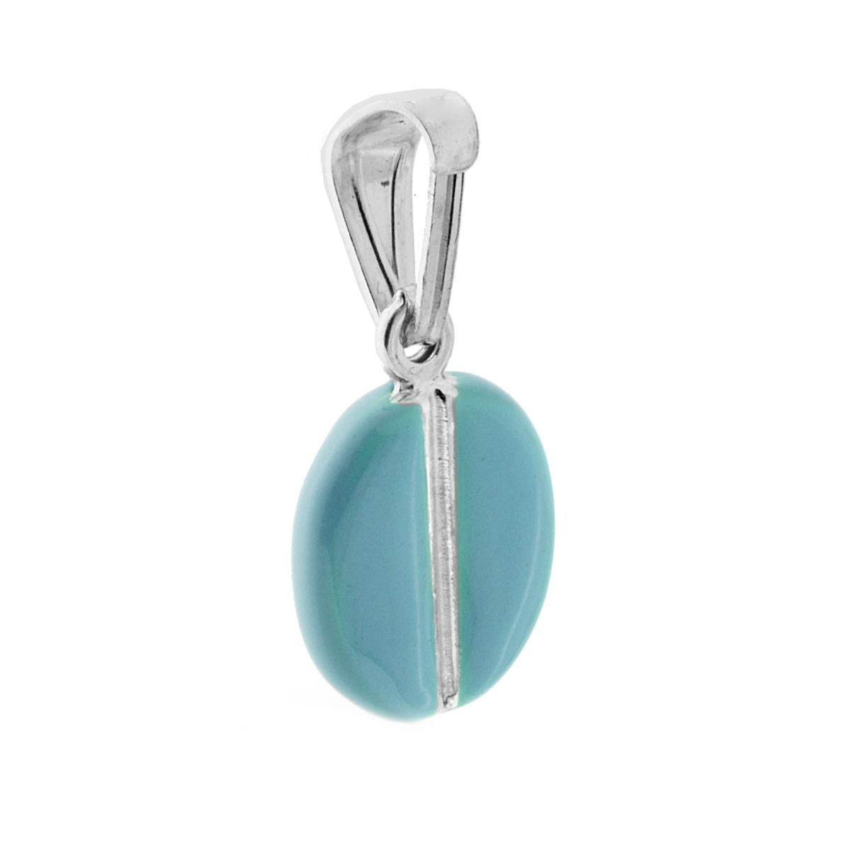 Ciondolo con Chicco di Caffè smaltato Azzurro in ARGENTO 925