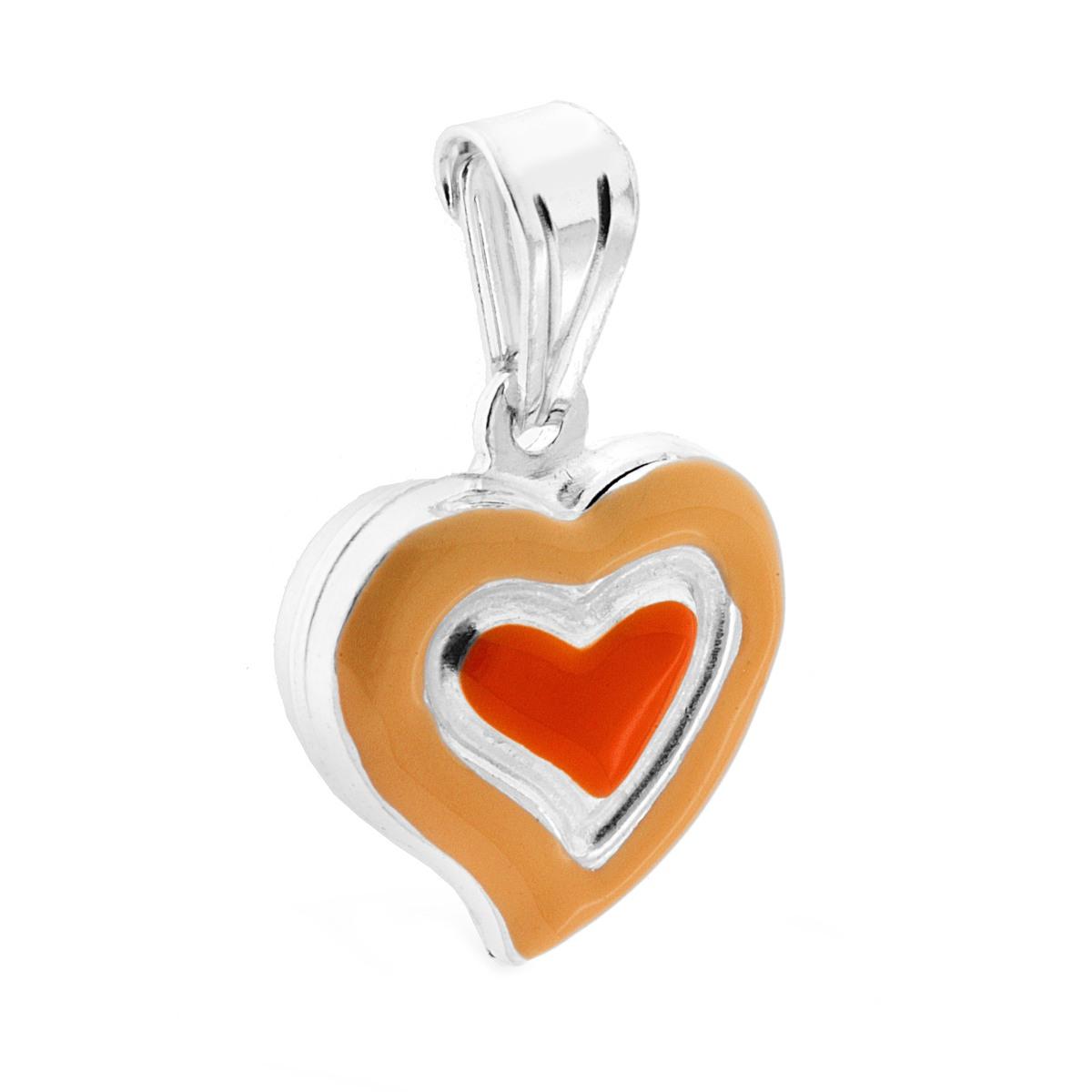 Ciondolo per Bimbo e Bimba con Cuore smaltato Arancione in ARGENTO 925