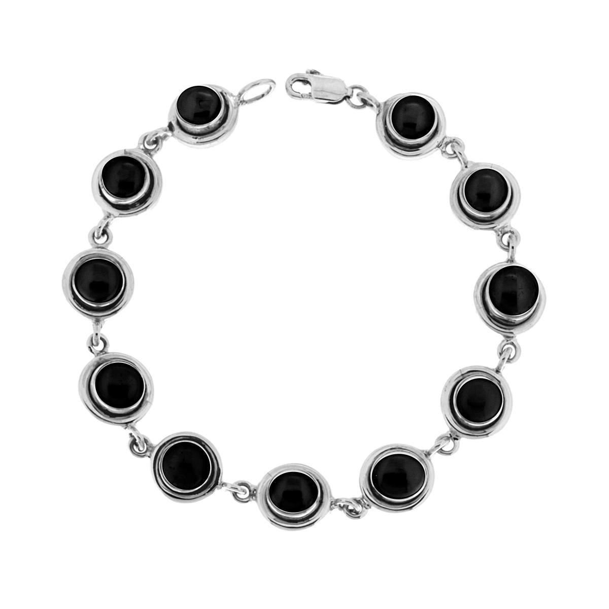 Bracciale Etnico Thailandese con Pietre Onice Nero in ARGENTO 925