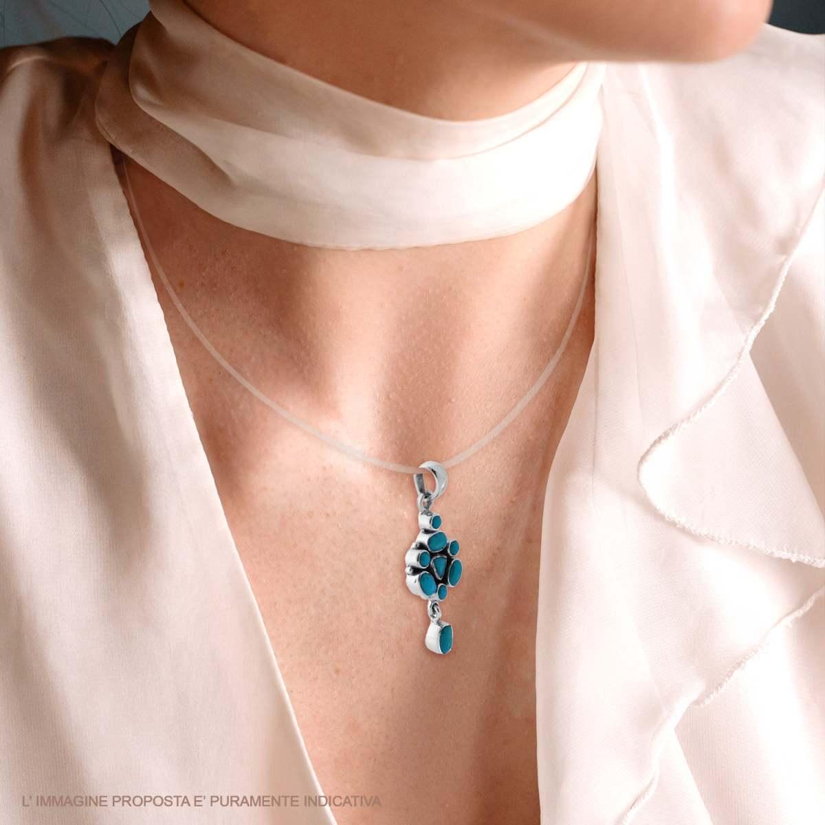 Ciondolo Etnico Thailandese con Pietre Turchese in ARGENTO 925