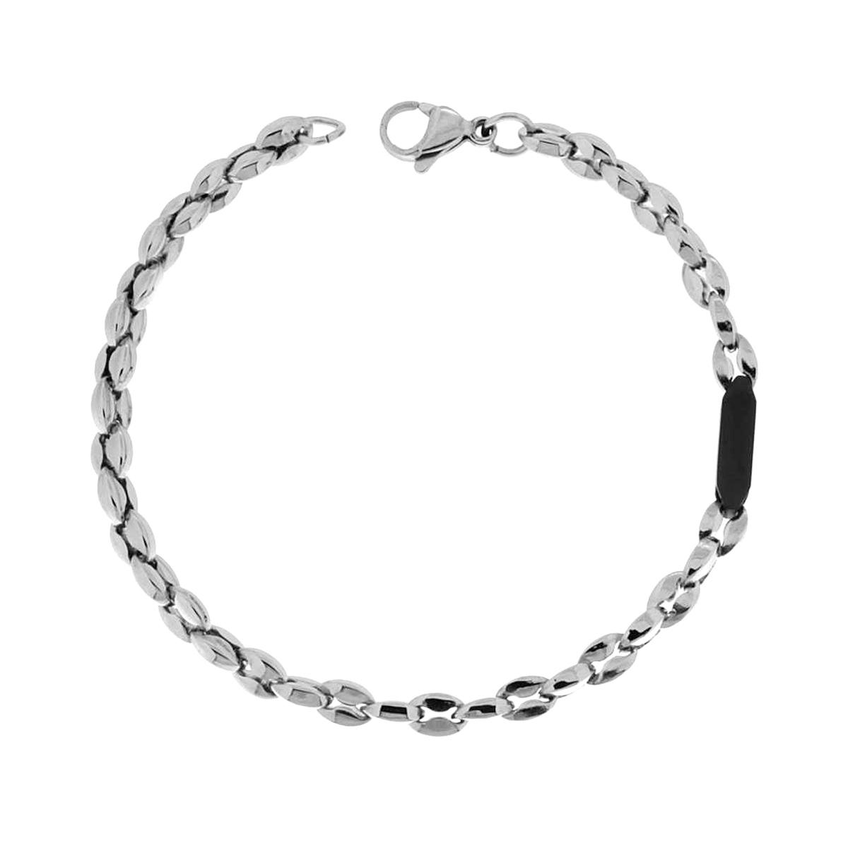 Bracciale Uomo con Catena Marinara mm 5,2 con Targa Nera in ACCIAIO