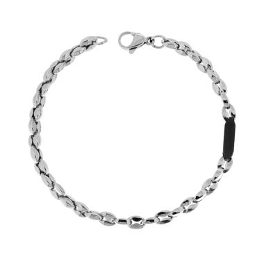 Bracciale Uomo con Catena Marinara mm 5,2 con Targa Nera in ACCIAIO