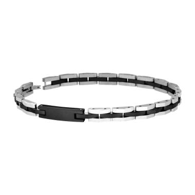 Bracciale Uomo Maglia Imperniata con Catena Acciaio e Nero con accessorio Targa Nero in ACCIAIO