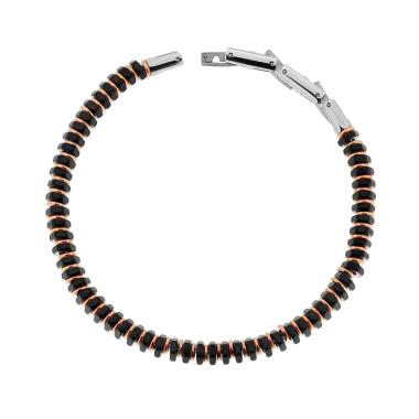 Bracciale con Bulloni Neri e anelli colore Rosa in ACCIAIO