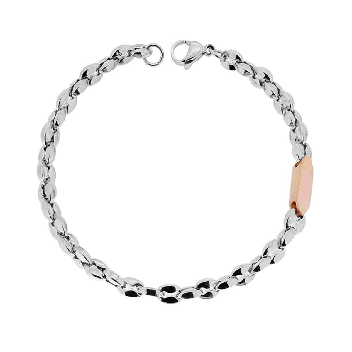 Bracciale Uomo con Catena Marinara intrecciata e Targa Rosa in ACCIAIO