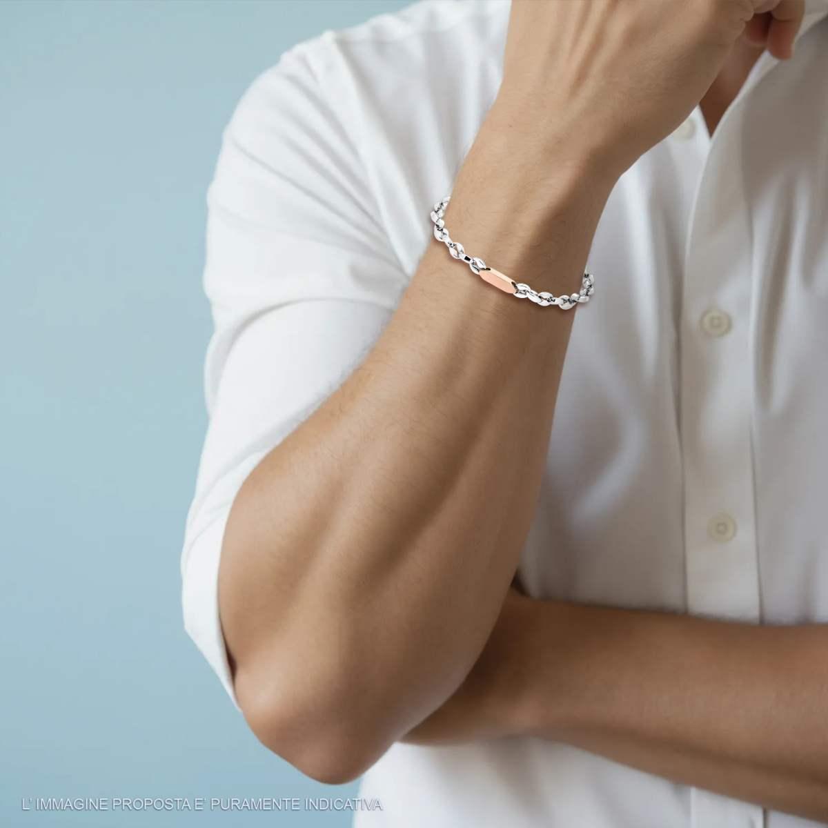 Bracciale Uomo con Catena Marinara intrecciata e Targa Rosa in ACCIAIO