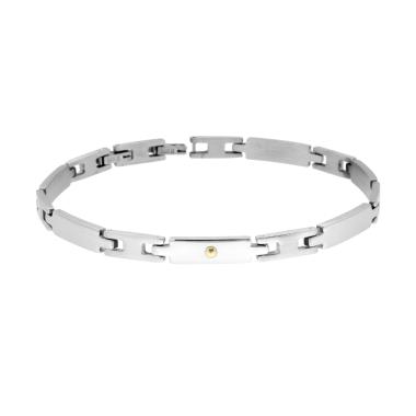 Bracciale Uomo Maglia Imperniata con Punti colore Oro in ACCIAIO
