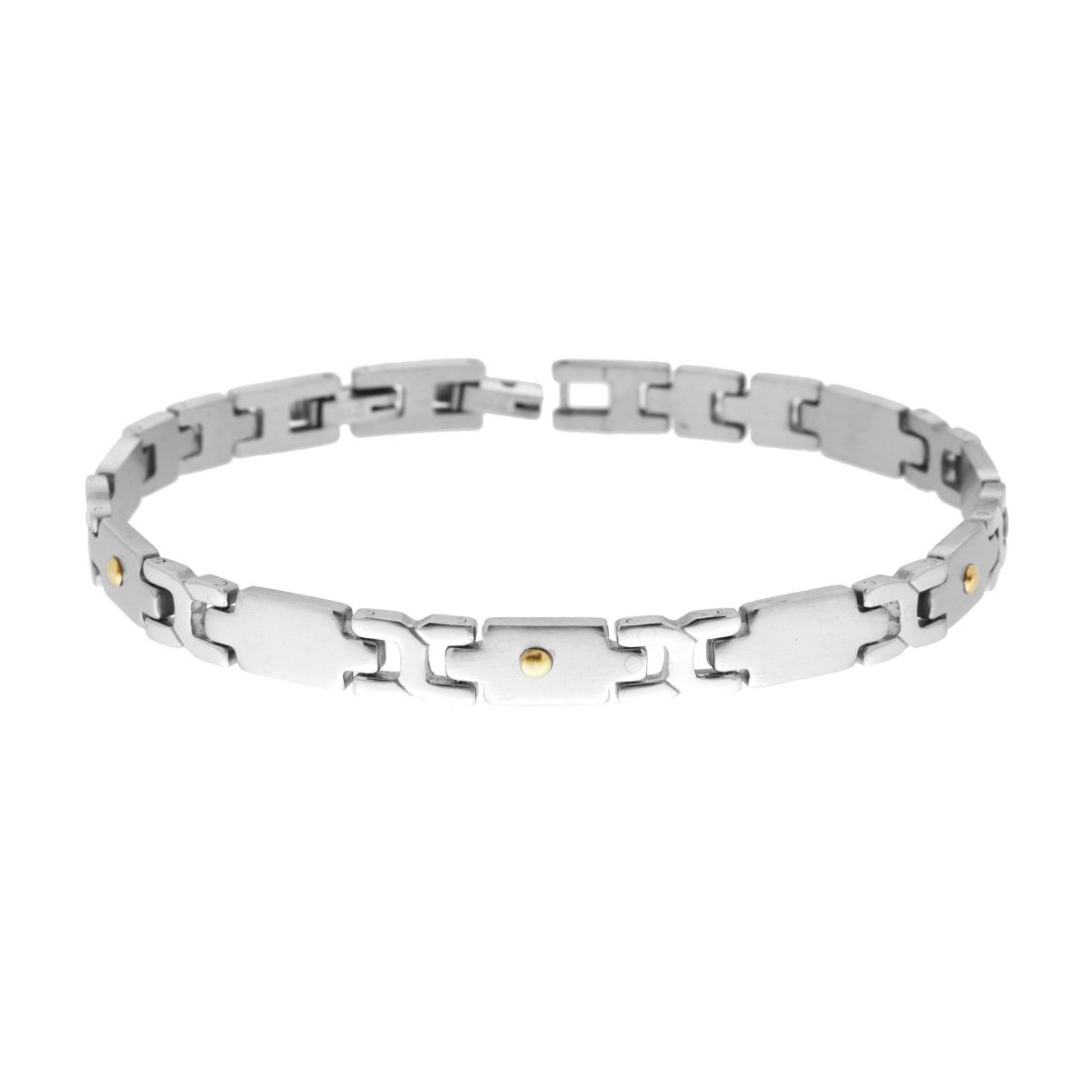 Bracciale Uomo Maglia Imperniata con Punti Oro in ACCIAIO