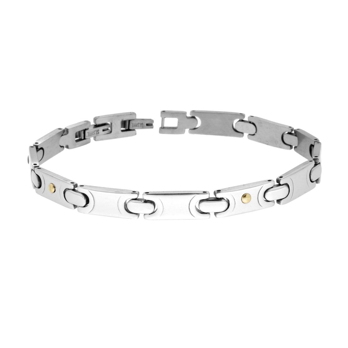 Bracciale Uomo Maglia Imperniata con Punti colore Oro in ACCIAIO