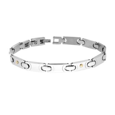 Bracciale Uomo Maglia Imperniata con Punti colore Oro in ACCIAIO