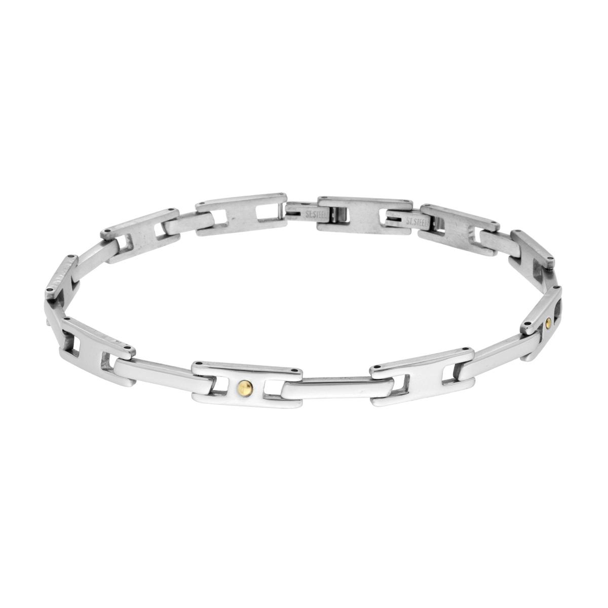 Bracciale Uomo Maglia Imperniata con Punti colore Oro in ACCIAIO