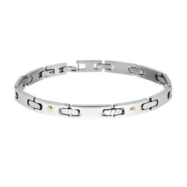 Bracciale Uomo Maglia Imperniata con Punti colore Oro in ACCIAIO