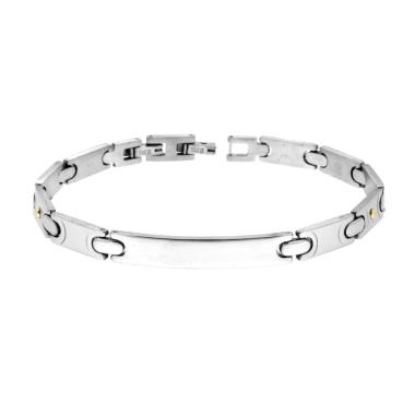 Bracciale Uomo Maglia Imperniata con Targa e Punti Oro in ACCIAIO