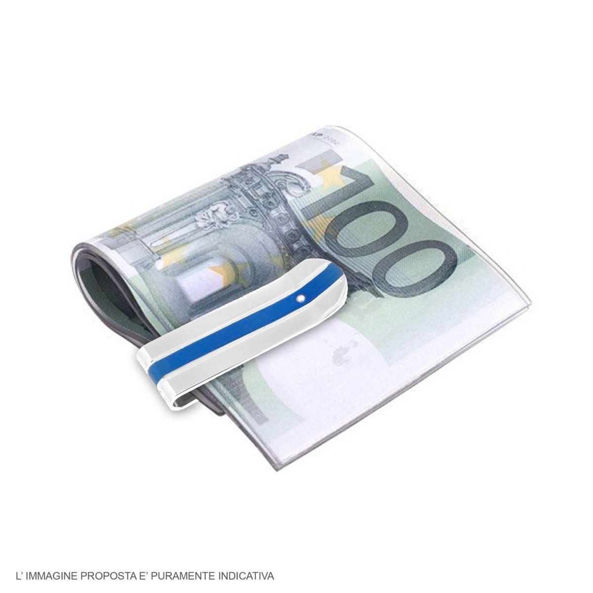 Fermasoldi con Crystal Bianco colore Acciaio e Blu in ACCIAIO