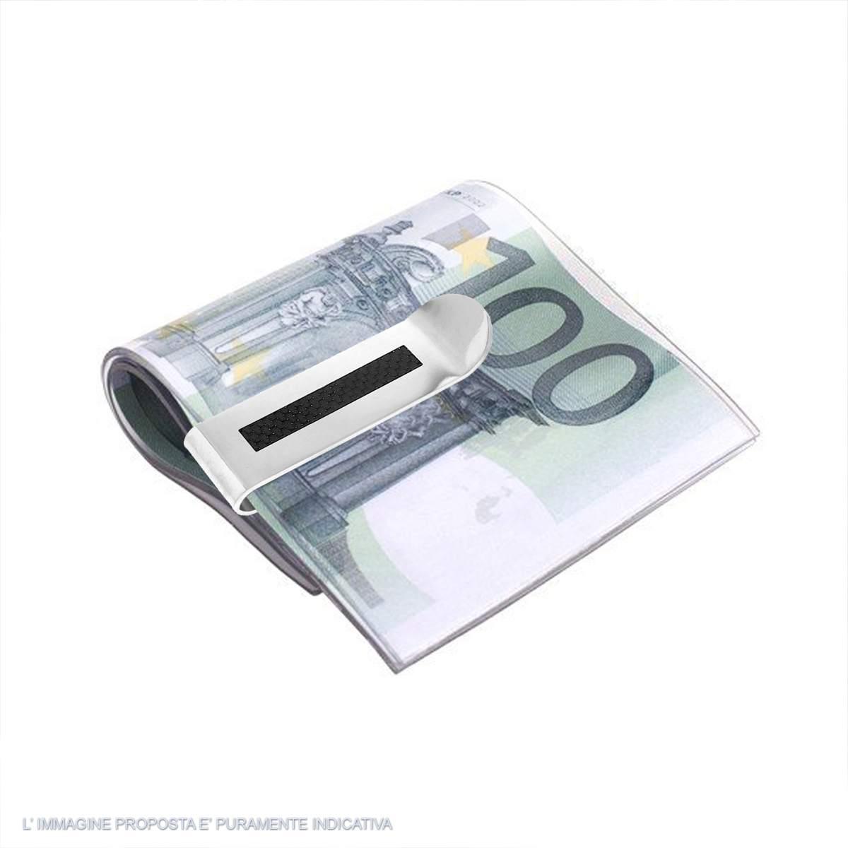 Fermasoldi con lavorazione effetto carbonio colore Nero in ACCIAIO