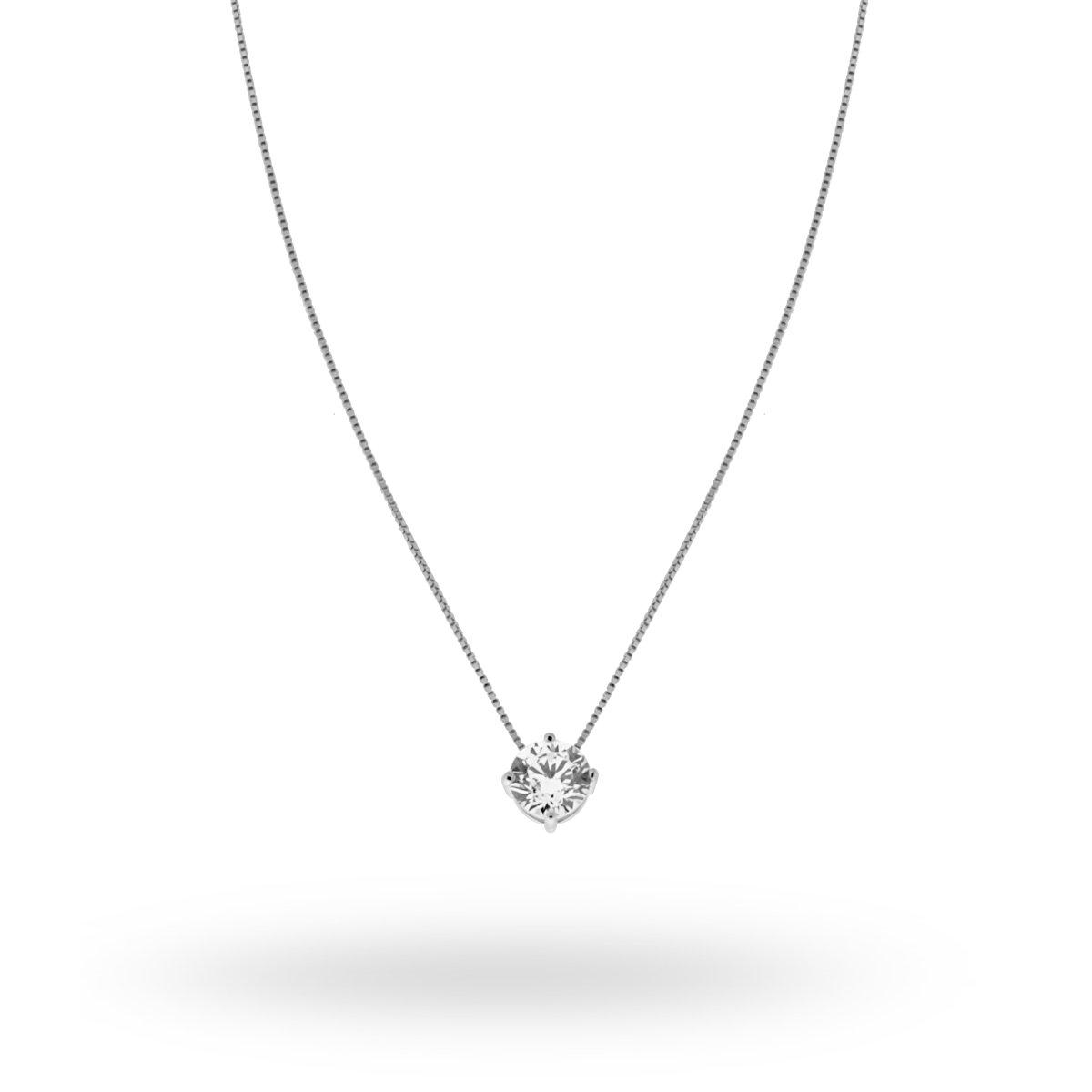 Collana Catena Veneziana cm 42 con Punto Luce a Griffe Zircone Bianco mm 7 in ARGENTO 925 Rodiato