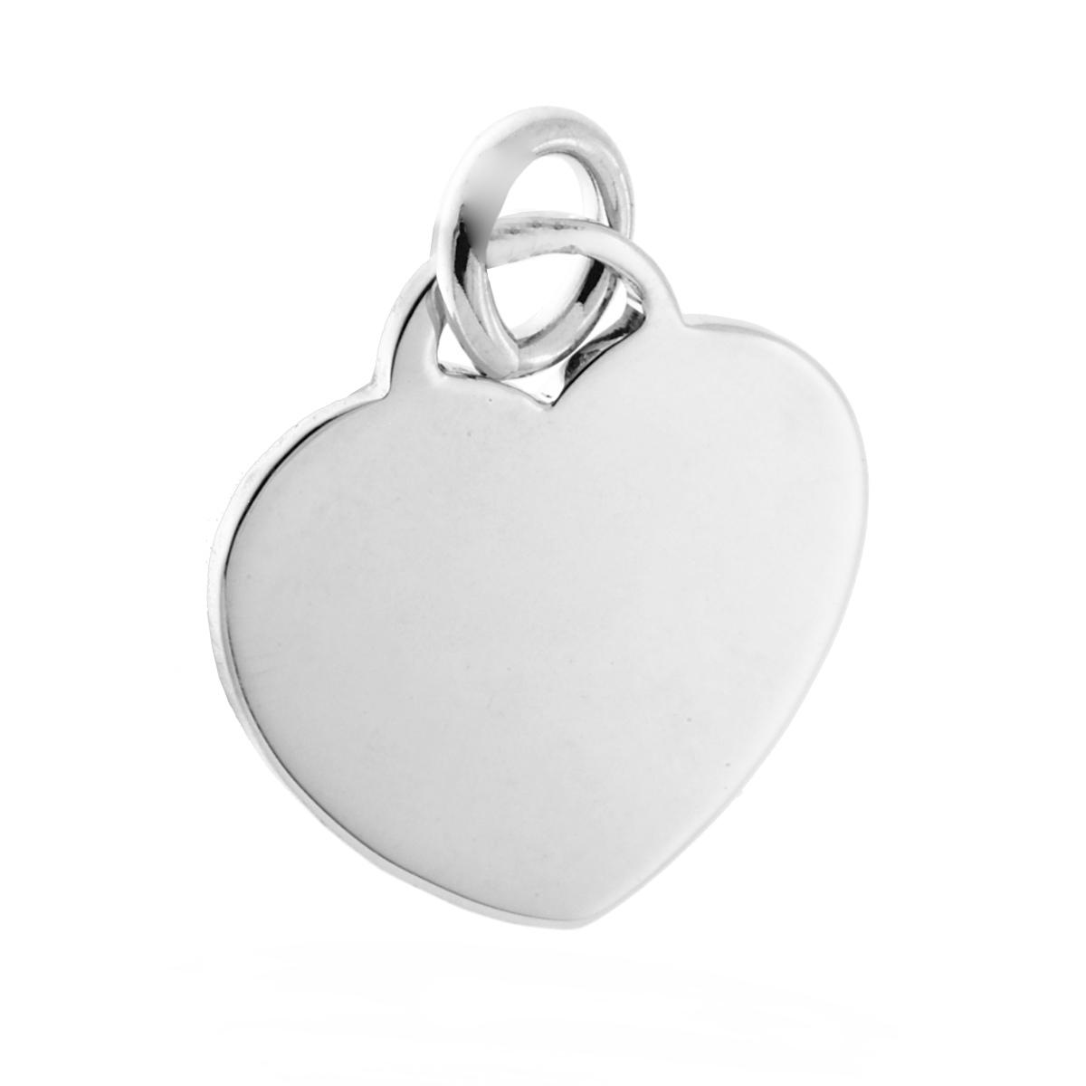 Ciondolo Piastrina Medaglietta per incisione a forma di Cuore mm 22 in ARGENTO 925 Galvanica Rodio