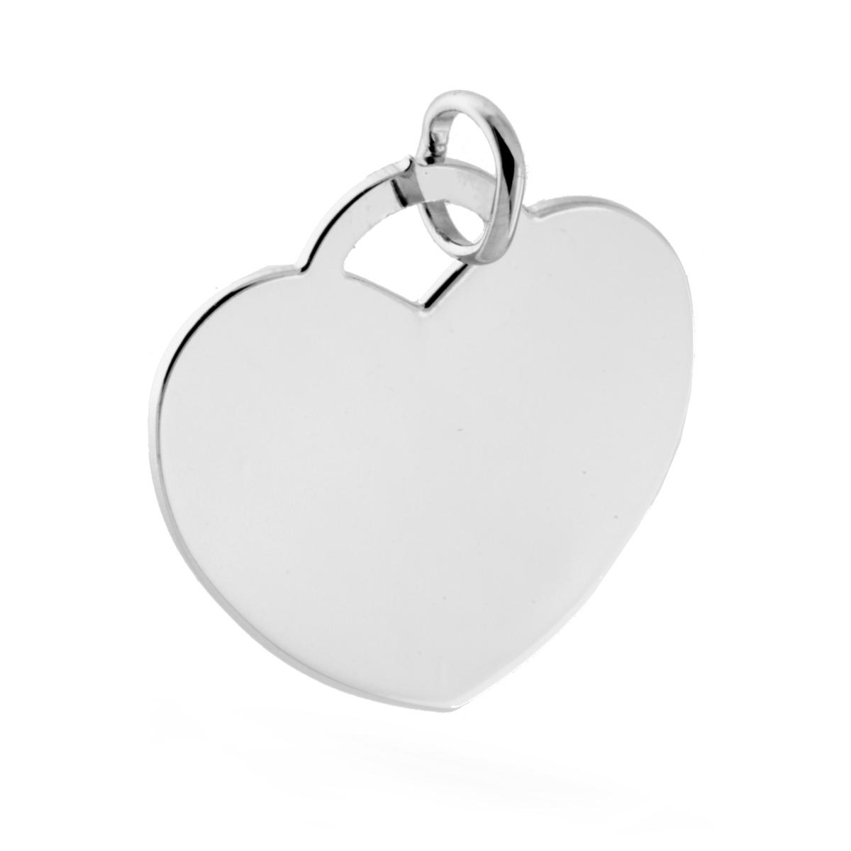 Ciondolo Piastrina Medaglietta per incisione a forma di Cuore mm 27 in ARGENTO 925 Galvanica Rodio